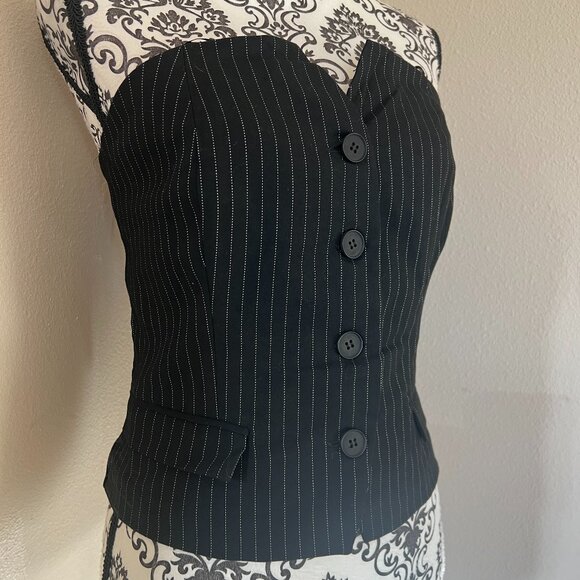 Sincerely Jules Sleeveless Corset Vest - Black wht Pinstripe - Size Large - Picture 1 of 8
